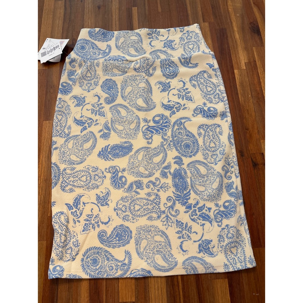 LuLaRoe Cassie Skirt Womens Small Blue White NWT Paisley Textured Pencil Skirt